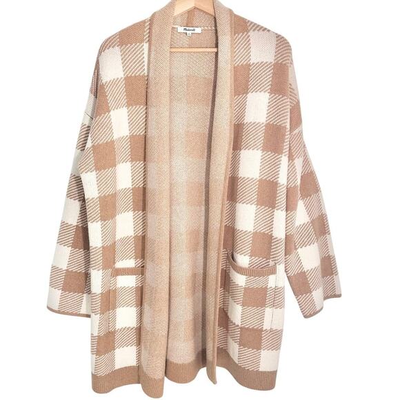 Madewell Minetta Sweater Coat in Buffalo Check Merino Wool | Beige Cream | SZ M - Picture 4 of 11
